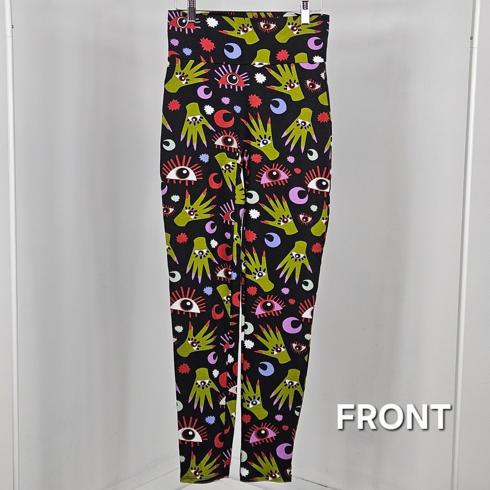 Nooworks Witchy Ways Leggings L Black Green Eye Hand Moon High Rise Made in USA